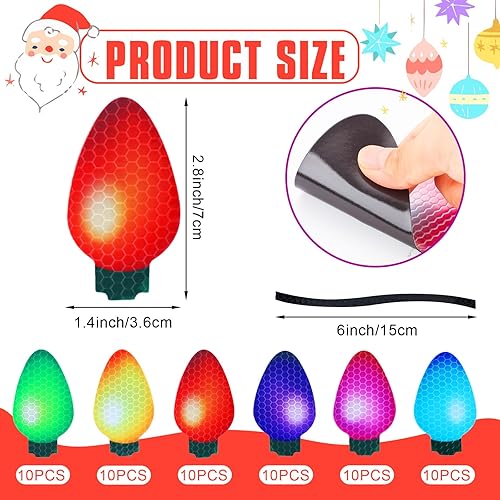 Miniatura 16 de Outus 190 imanes de Navidad para automóvil, luces a granel, calcomanías de refrigerador de automóvil, luces reflectantes de Navidad, imanes