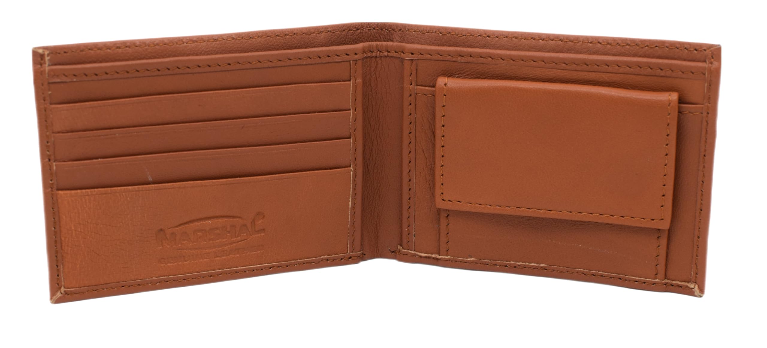 MARSHAL Soft Leather Kids Slim Thin Coin Pouch Bifold Wallet (Tan)
