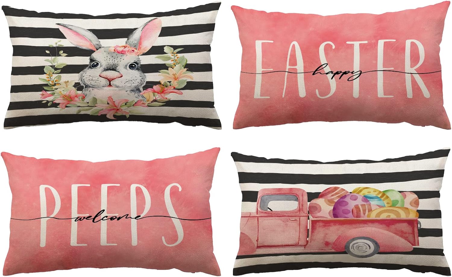 Neatee Living Pink Easter Pillow Covers 12x20 Set of 4