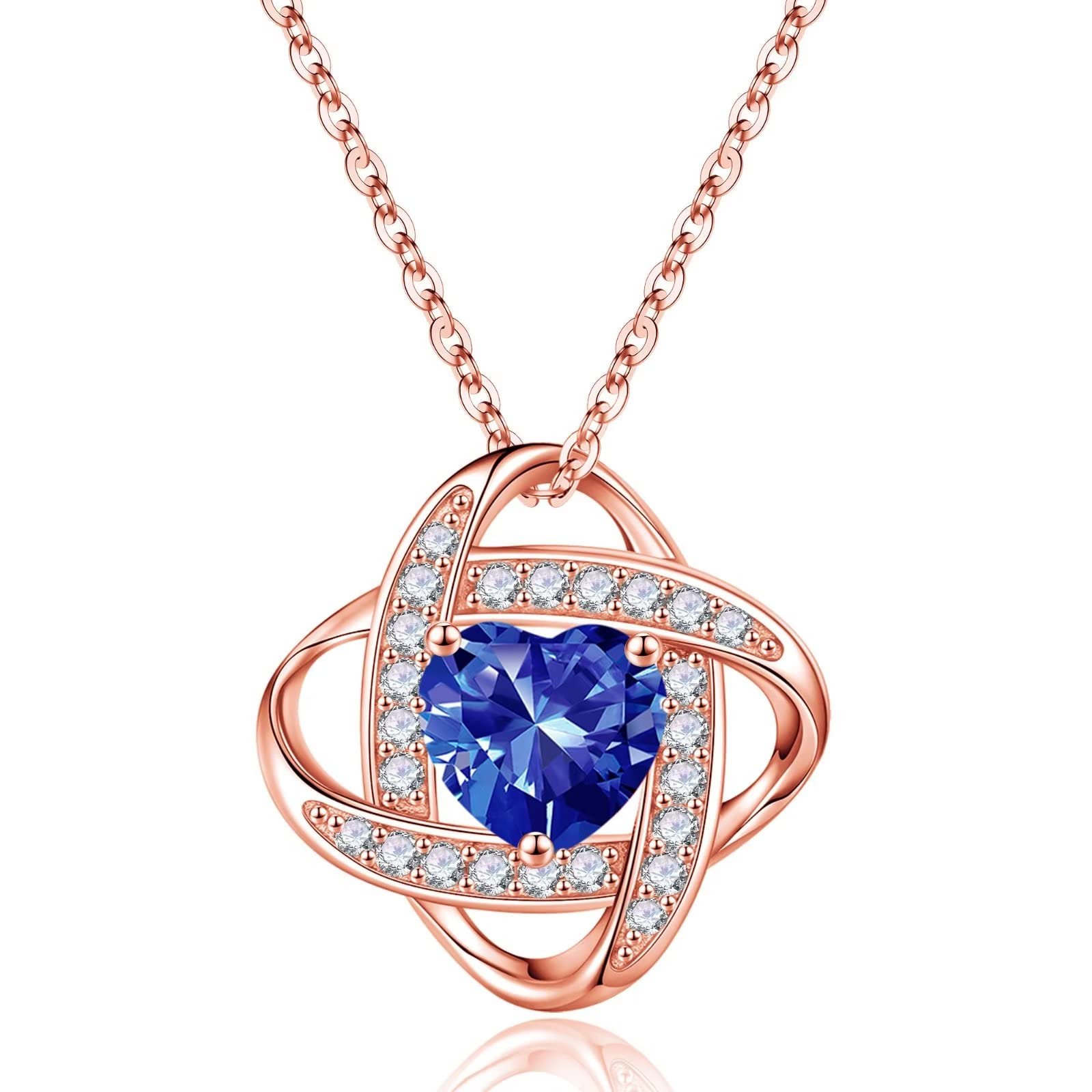 Iefil 925 Sterling Silver Love Knot Birthstone Necklace, Natural or Created Gemstone, Anniversary Birthday Gifts for Women, Jewelry Gifts for Wife Mom Girlfriend