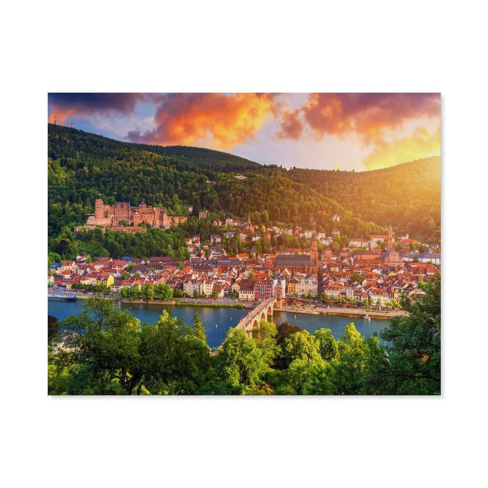 1000 Piece Jigsaw Puzzle，Panoramic view of Heidelberg with the Neckar River, Germany，Adults Children wooden Toy Educational Game（75x50cm）-A85