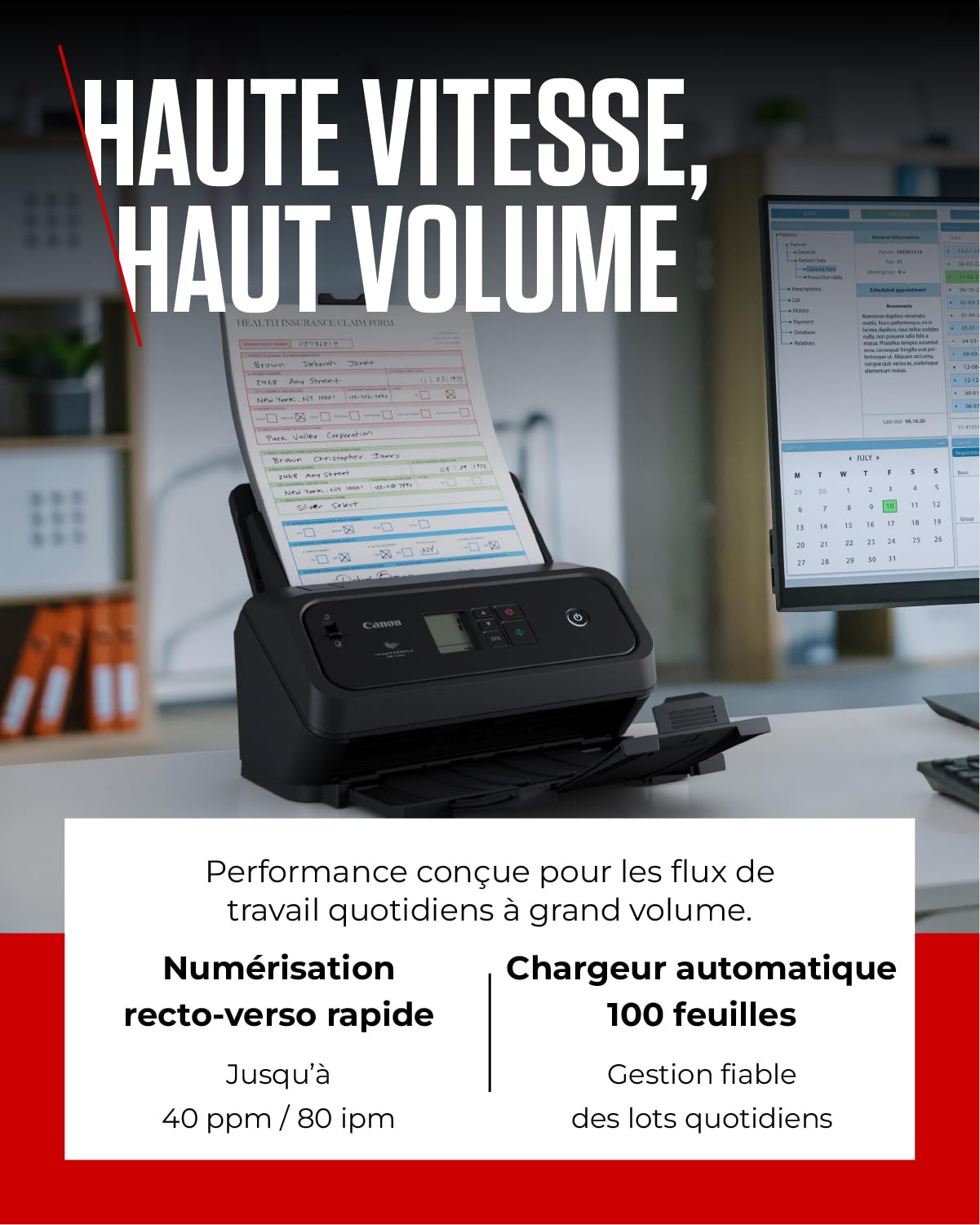 Canon imageFORMULA DR-C340 Scanner de Documents A4 | Design Ultra Compact et Traitement d’Image Avancé pour Le Bureau | Chargeur 100 Pages | Canon CaptureOnTouch Pro
