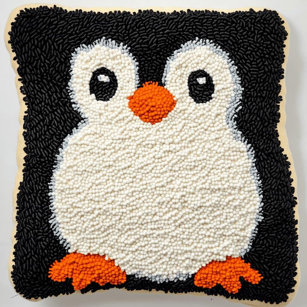 Kitquiver Latch Hook Rug Kits for Adults Penguin DIY Latch Hook Cushion Cross-Stitch Embroidery Cushion Cover for Home Sofa Decoration 17X17 in.
