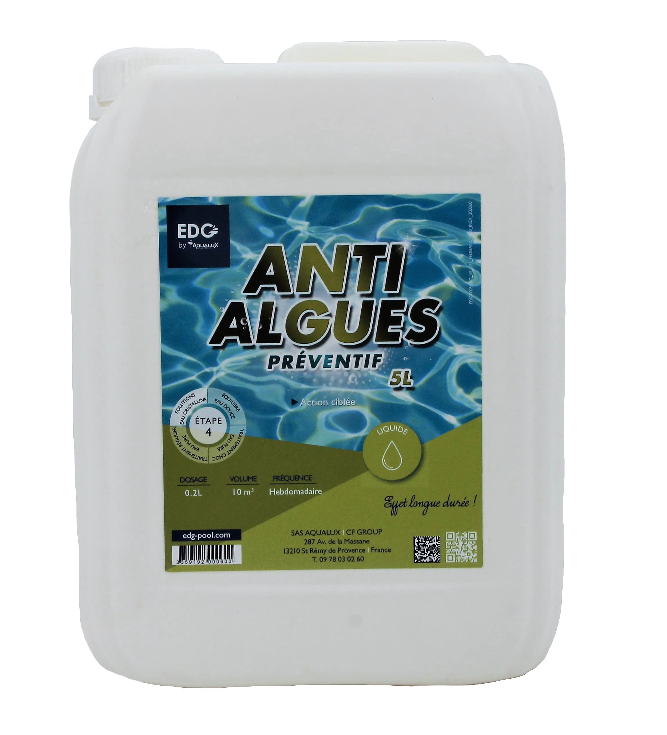 EDG by AQUALUX Anti-ALGUES PRÉVENTIF Liquide - 5L | Anti Algues Préventif + 10 Tests HPS OFFERTS 6 en 1