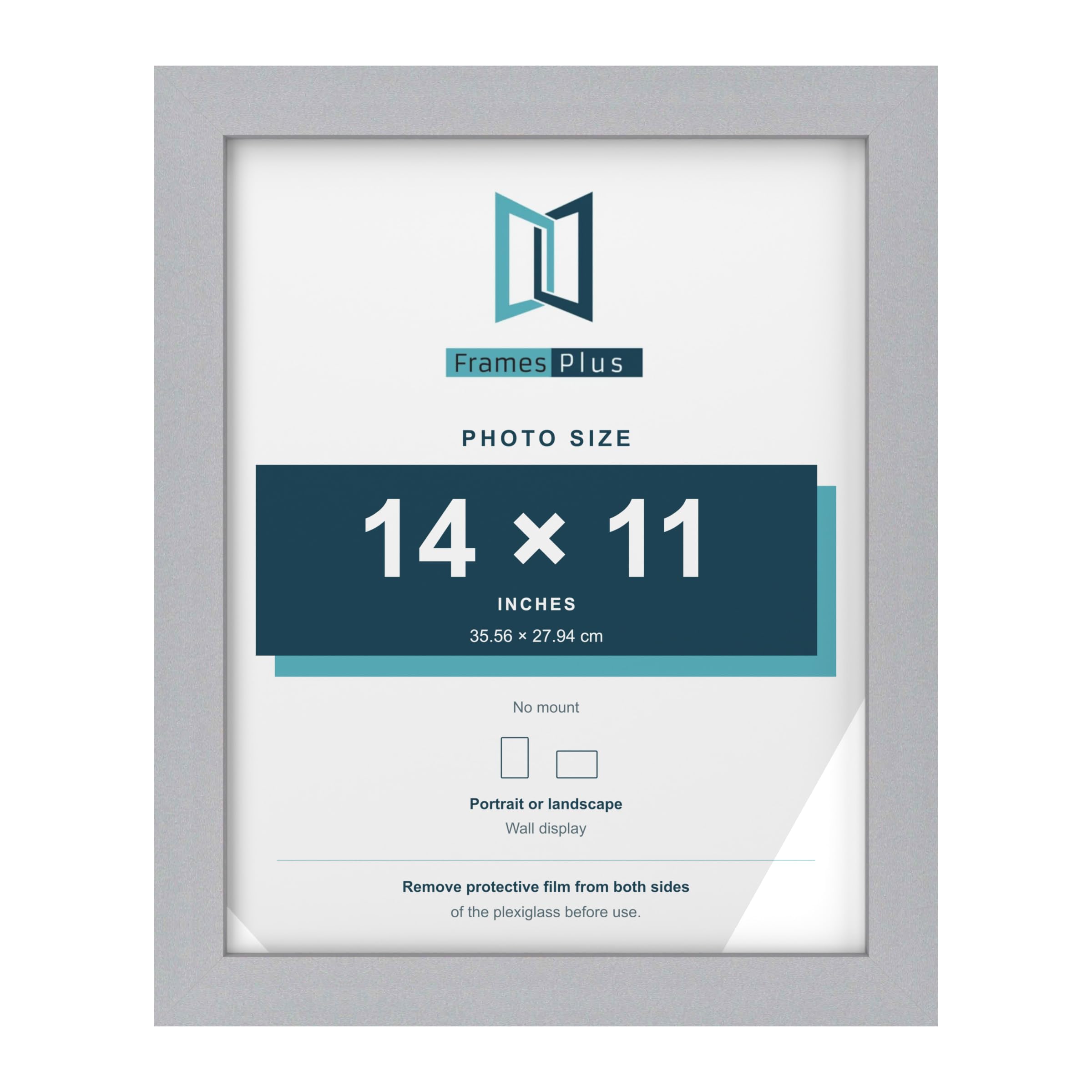 FramesPlus 14x11 Inch Photo Frame, Silver, Modern Picture Frame for Wall