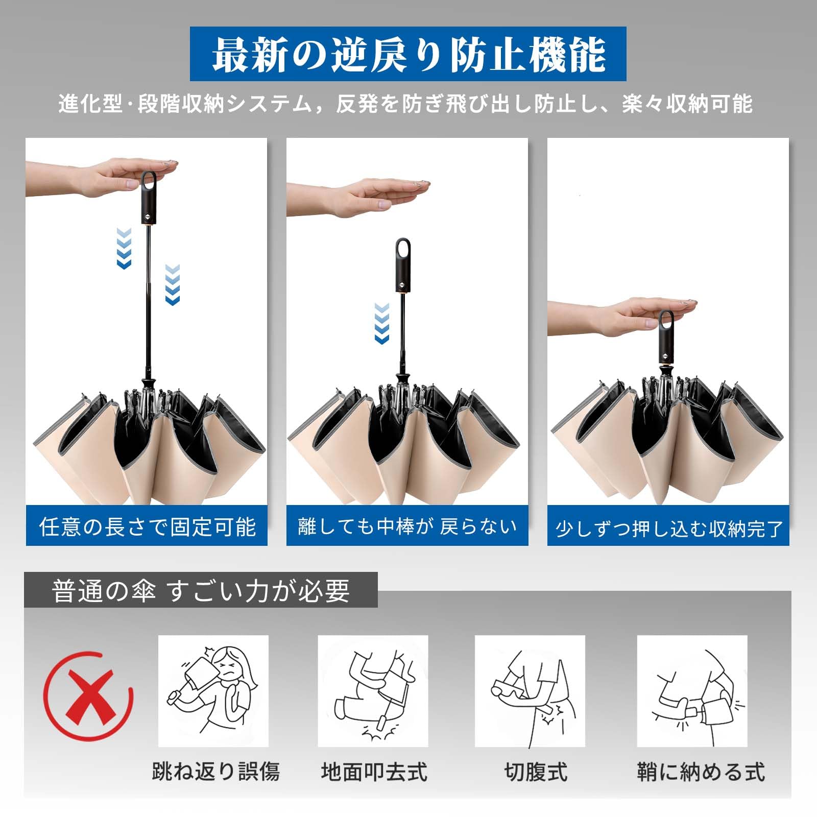 折りたたみ傘 形状記憶 ワンタッチ自動開閉 10本骨メンズ傘 超大サイズ 頑丈 反射テープ 耐強風設計 折り畳み傘 晴雨兼用 車載用 梅雨対策 台風対応 豪雨対応 メンズ レディース - 3