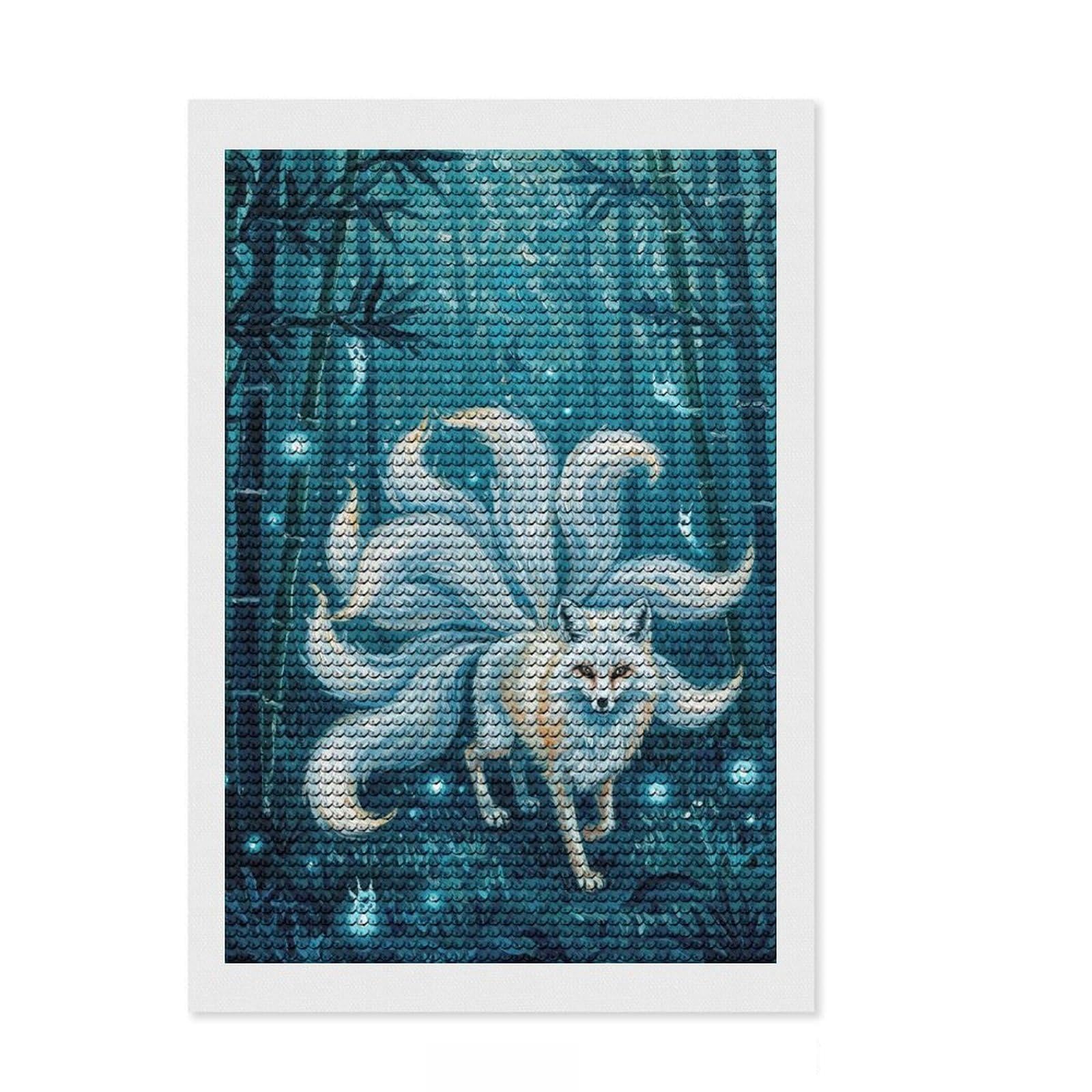 Junmoney Nine-Tailed Fox in Bamboo Forest Diamond Art Canvas 8"x12", Adhesive Canvas, Easy to Enjoy, Living Room Decor, Birthday Gift, Simple to Start