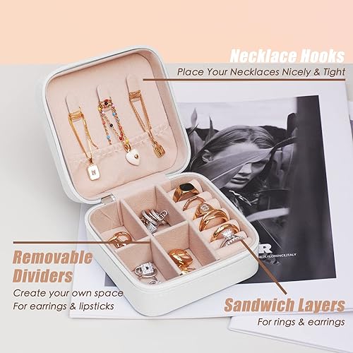 Miniatura 3 de BeBeGee Joyero de viaje, mini organizador de viaje portátil, pequeñas cajas de joyería para mujeres, regalos de dama de honor y accesorios