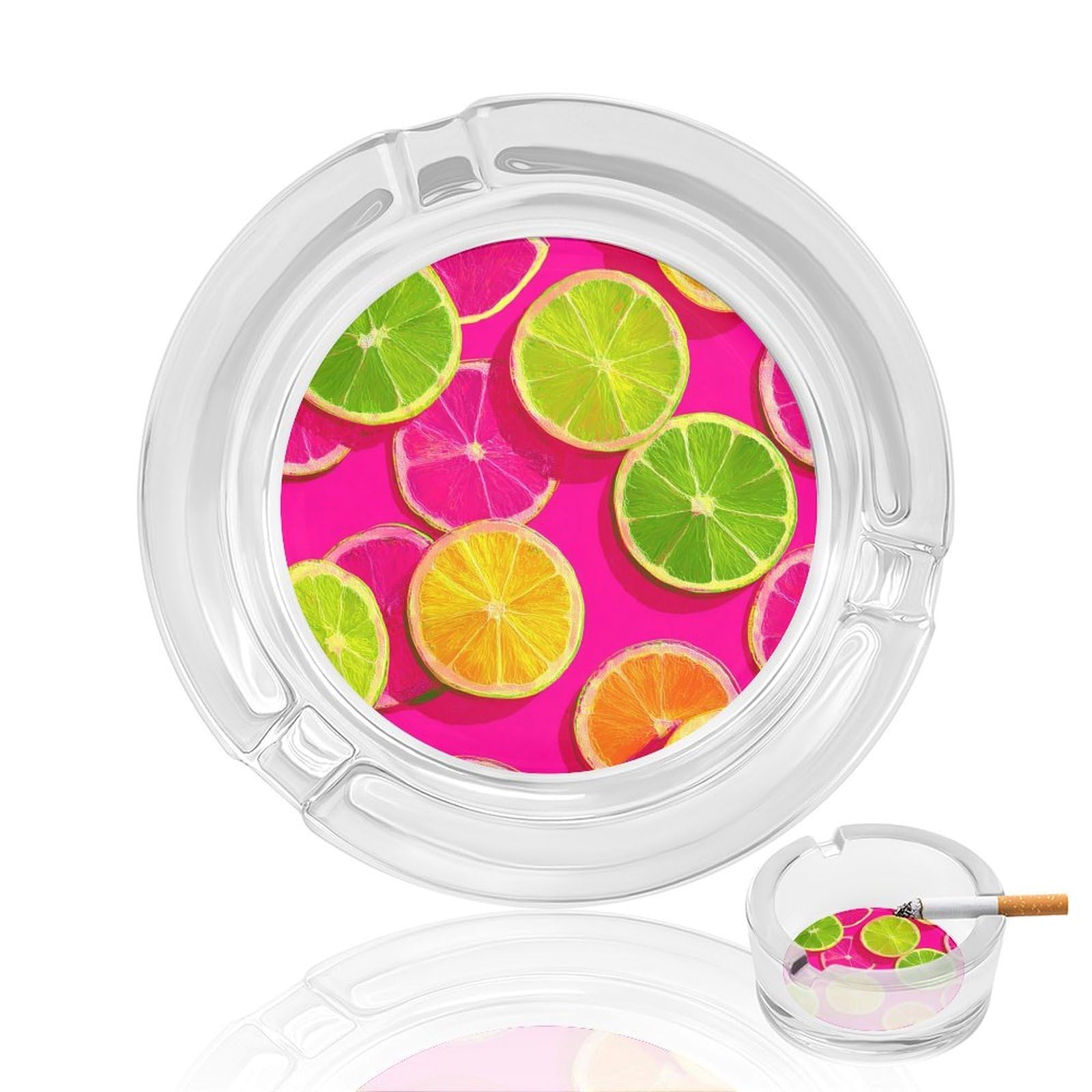 Bright Lemon And Lime Neon Slices Glass Ashtray for Cigarettes Portable Decorative Ash Trays for Home Office Decor