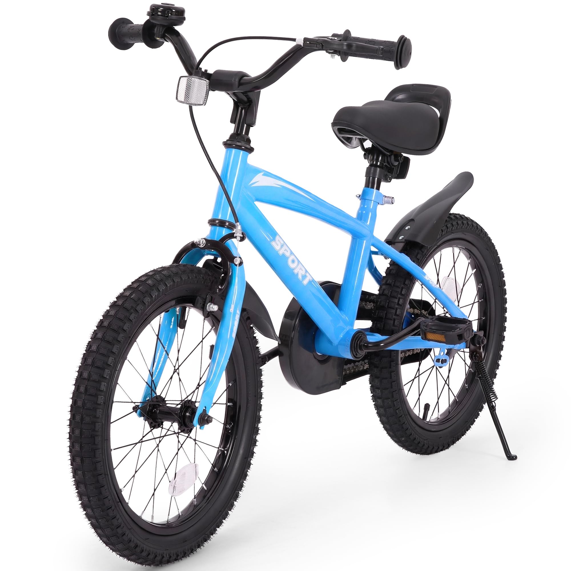 BODIOO Kinderfahrrad 18 Zoll Kinderrad für Jungen und Mädchen mit verstellbarem Sitz, Stützrädern, Handbremse, Rücktrittbremse und stabilem Rahmen für Fahrer von 114-137 cm (Blau)