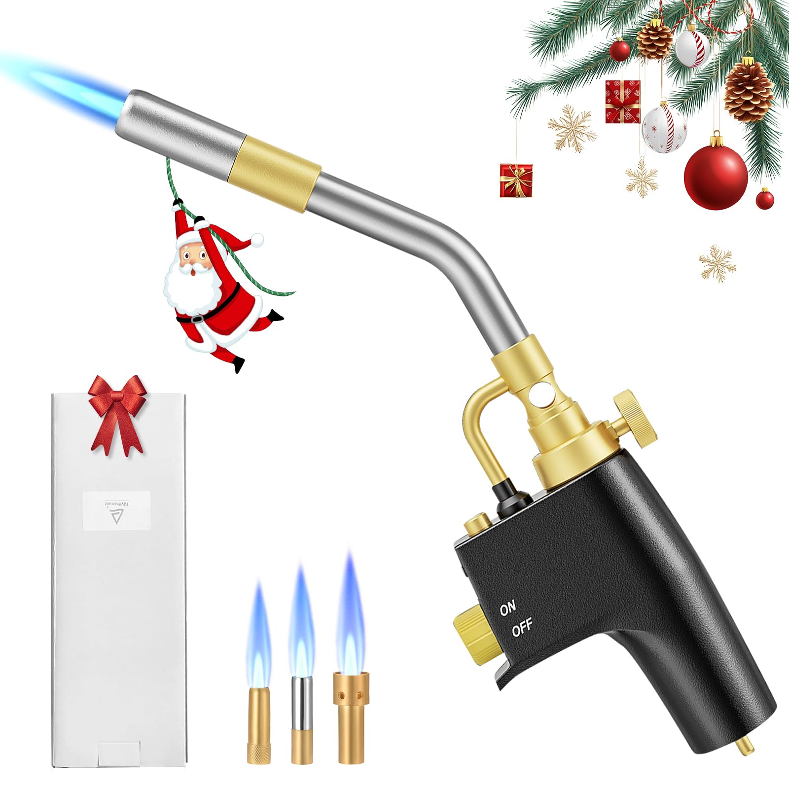 MAPP Propane Blow Torch,Gas Torch with 3 Nozzles Heavy Duty CGA600 MAP/Propane TUV Certified for Welding and Barbecue Adjustable Flame Safety Lock