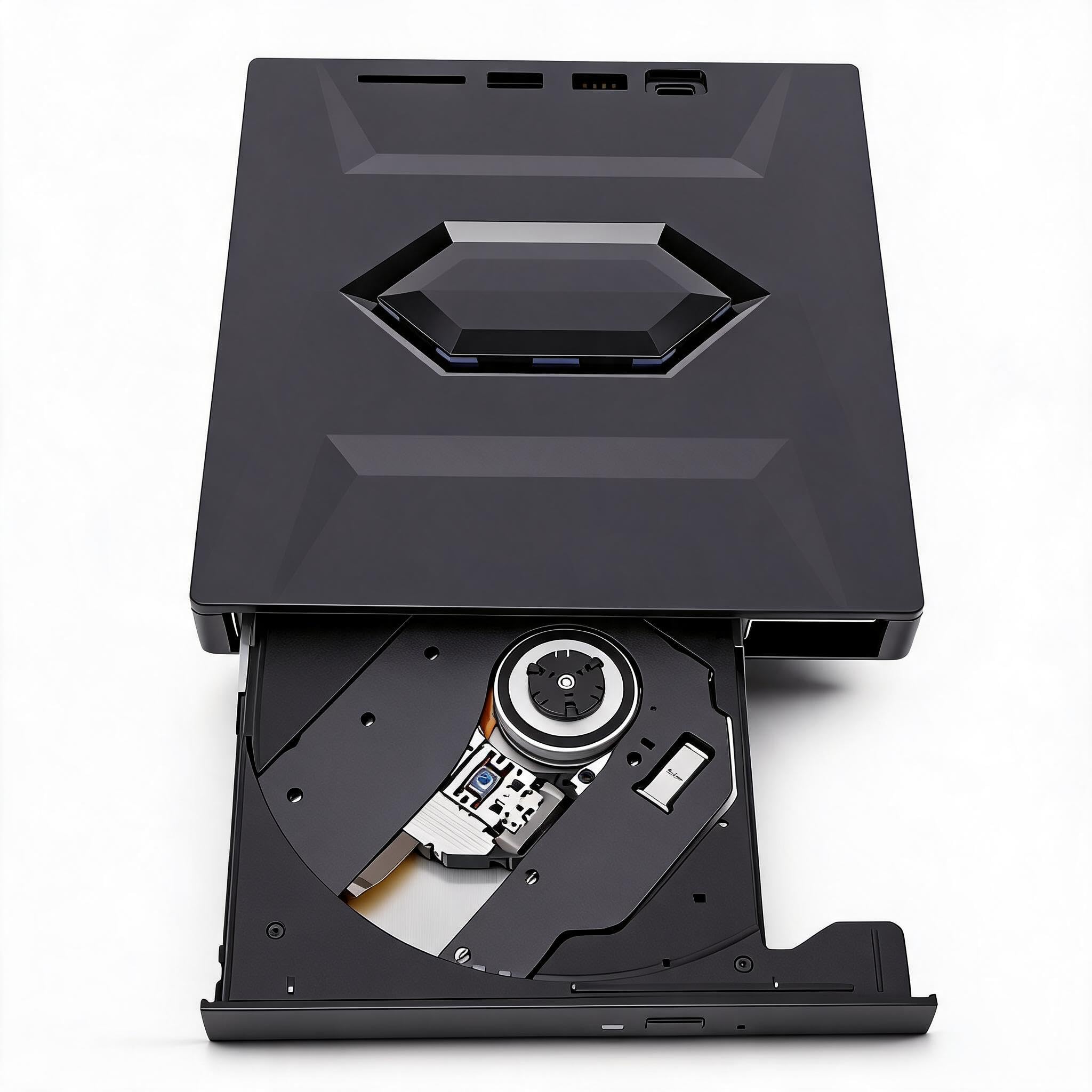 Dpofirs Unità DVD Esterna, Masterizzatore CD Portatile 7 in 1 con USB 3.0 e Tipo C, Hub USB per Laptop Desktop