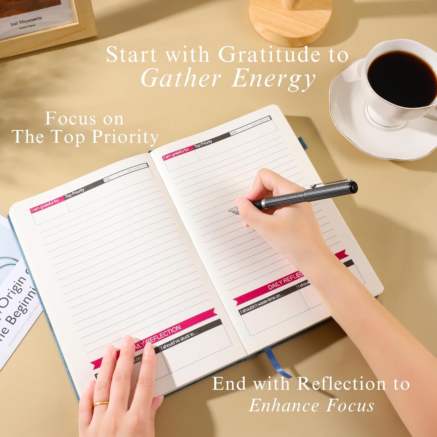 Generic 2025-2026 Daily Planner, Undated, Monthly & Weekly Planner, Large 9.6"" × 6.4"" × 1.26"" B5, Gratitude & Reflection Journal, Priority To-do List, One Page Per Day (Blue)
