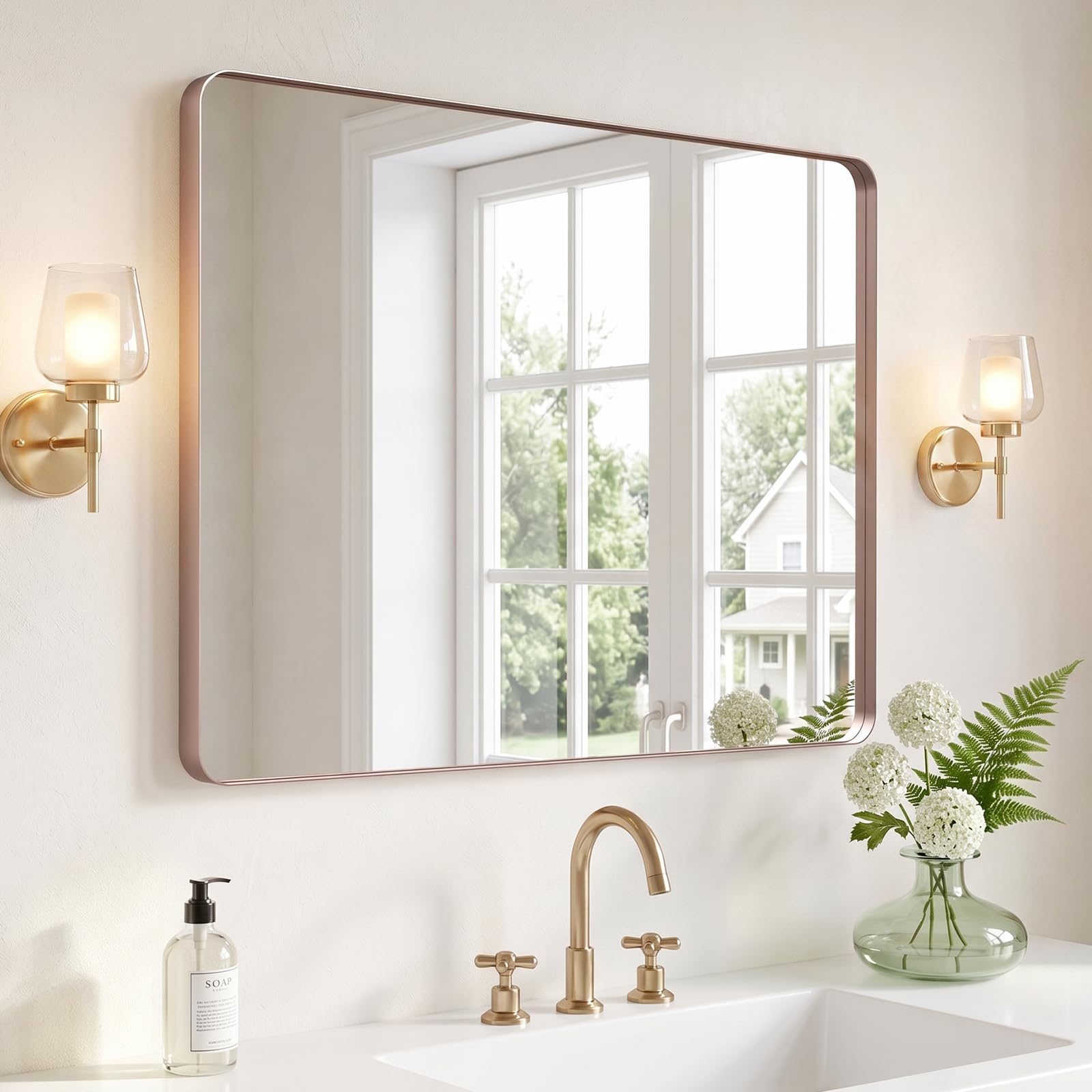 Kosmonia 40x30 Inch Bathroom Vanity Mirror Brushed Rose Gold