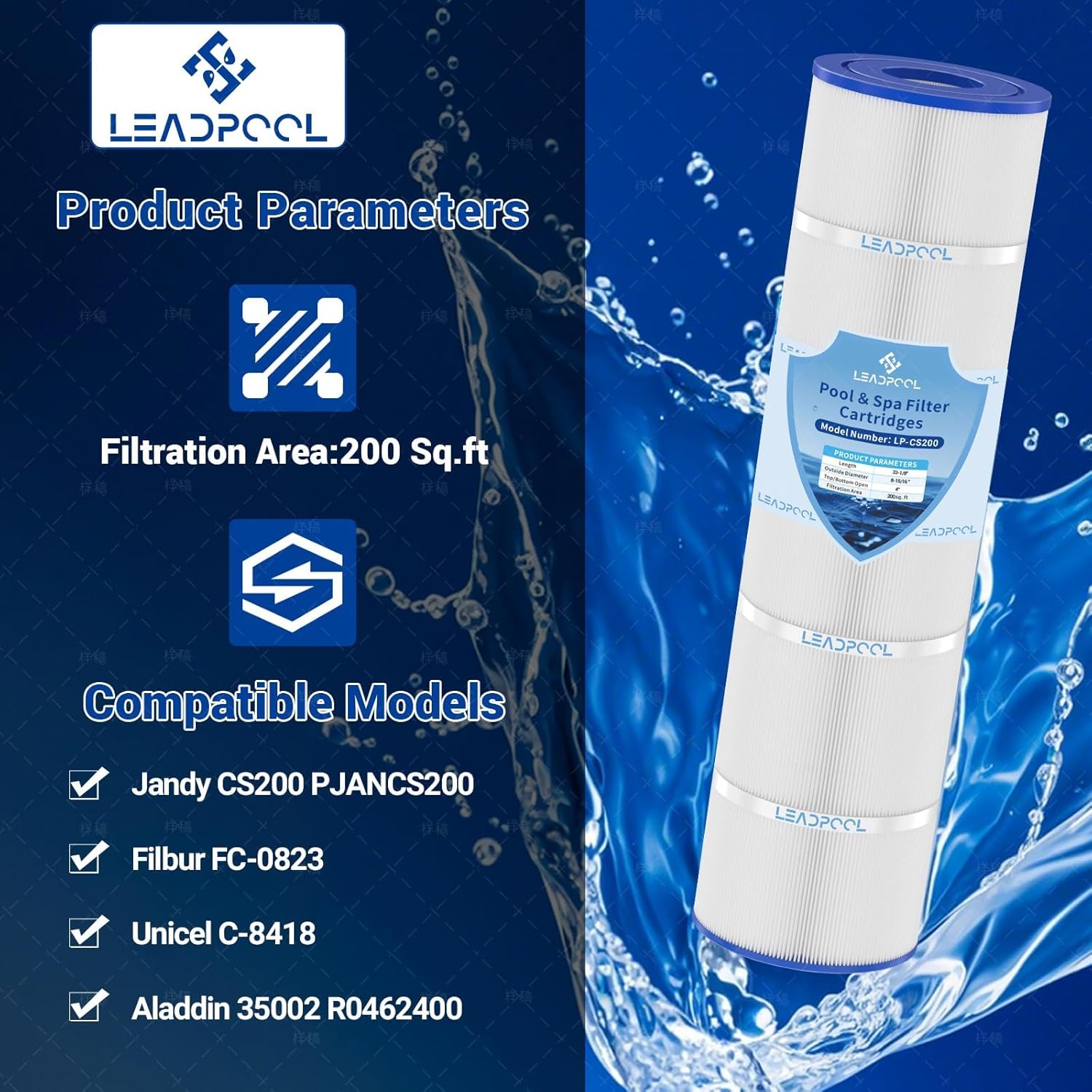 Jandy CS200 Filter Cartridge Replacement for Unicel C-8418,PJANCS200,Filbur FC-0823,200 Sq.ft,1 Pack