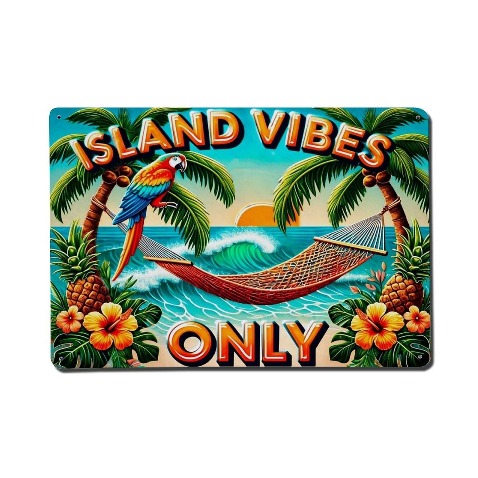 Tropical Paradise Hammock Parrot Palm Vintage Tin Sign Retro Metal Wall Decor Metal Poster, Home Bar Garage Farmhouse Cafe Wall Art Decoration 8x12Inches