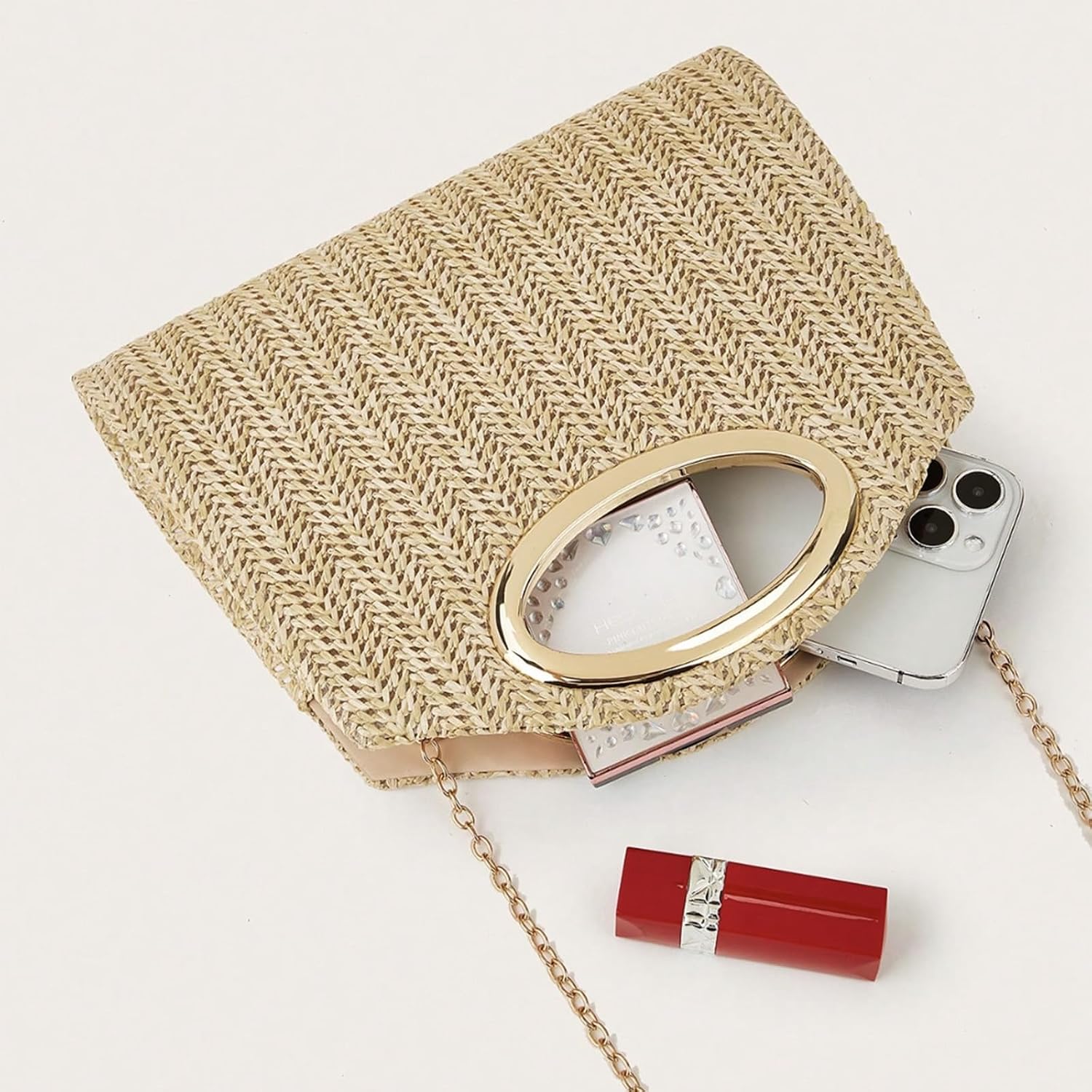 Straw Clutch Purses Women Evening Handbag Ring Handle Summer Woven