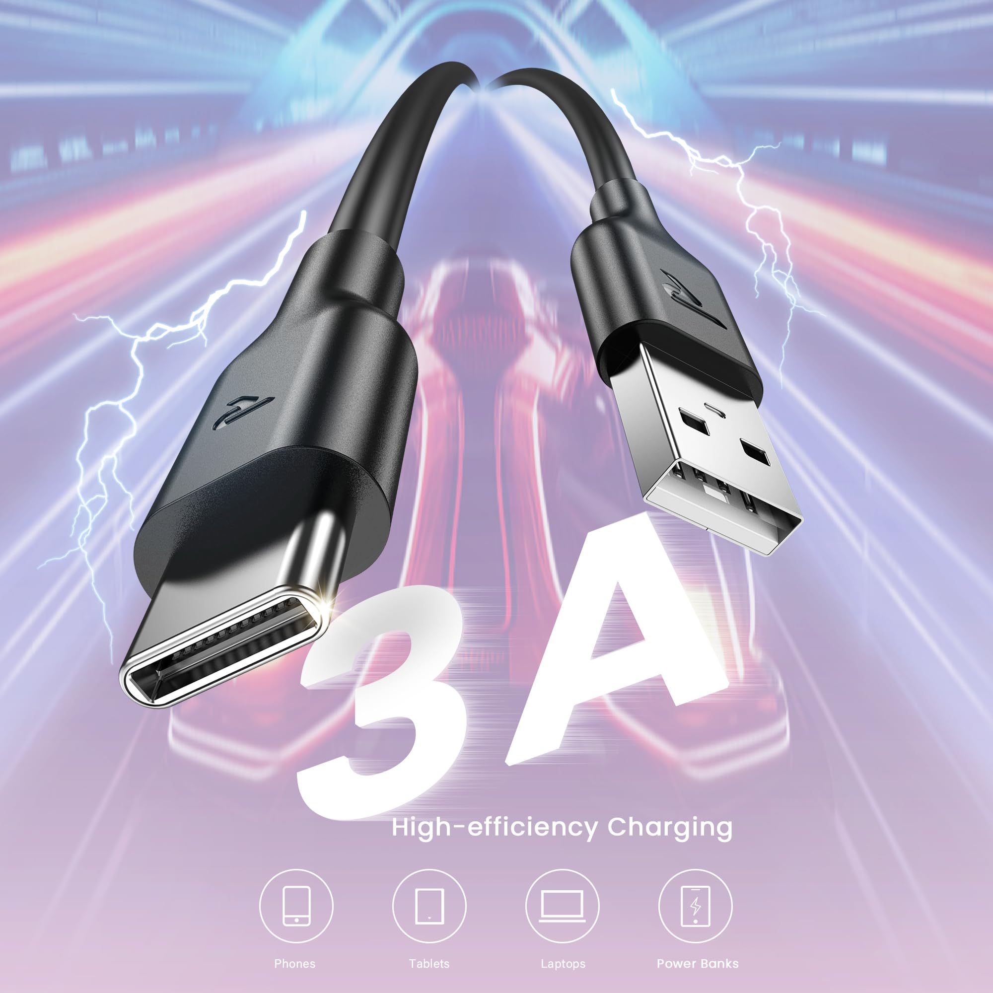 RAMPOW Cavo USB Type-C 5-Pack [1M*5], Cavo USB A a USB C Ricarica Rapida, Cavo iPhone 16 3A, Cavo iPhone 15 Tipo C per iPhone 16/16 Pro/15/15 Pro, iPad Pro/Air, Samsung S23/S22