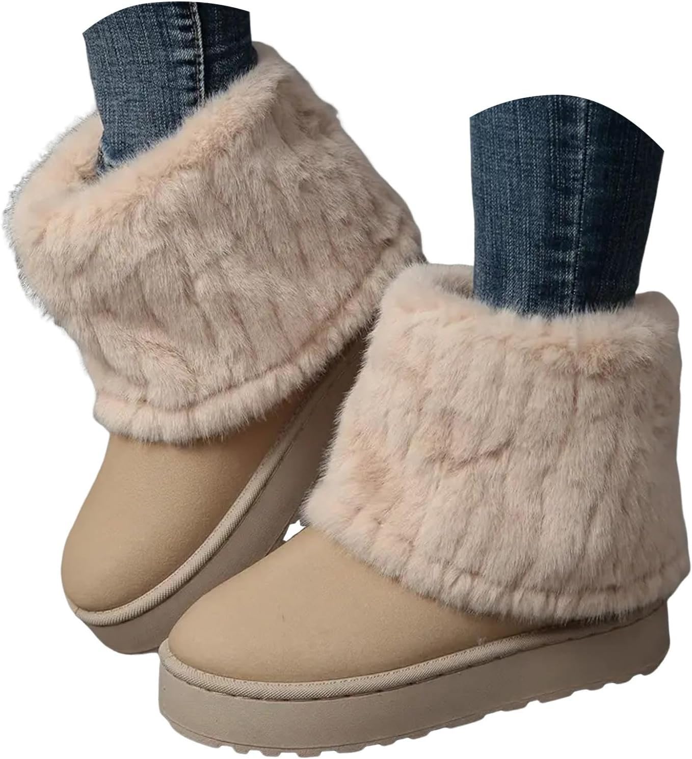 Women Winter Warm Ankle Booties Snow Artificial Fur Lined Boot Non-Slip Comfortable Slip On Short Furry Fuzzy Boots