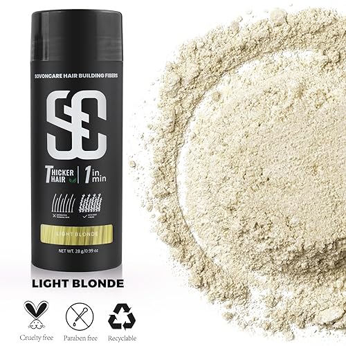 Miniatura 4 de SOVONCARE Fibras capilares para adelgazar el cabello, rubio claro, fibras de construcción de cabello para puntos calvos indetectables y naturales,