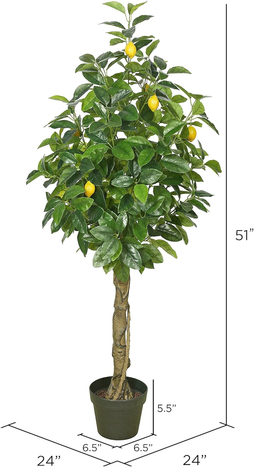 Vickerman 51" Real Touch Artificial Lemon Tree - Potted Faux Lemon Tree for Indoor Decor - Realistic Leaves and Fruit - Maintenance-Free Faux Tree for Home or Office Decoration