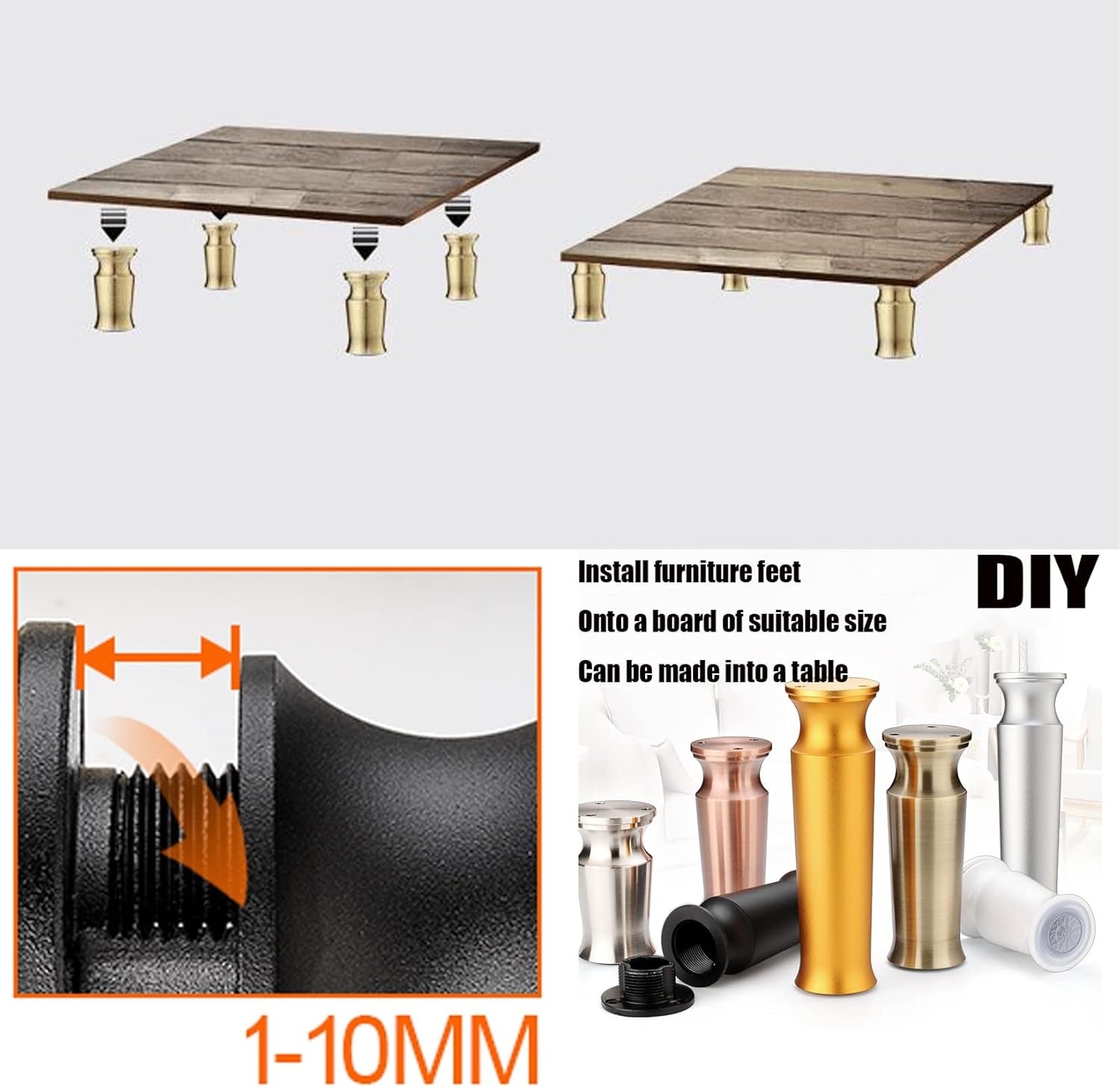 Solid Metal Legs Adjustable 6 Inch High 4PCS Titanium, Furniture Replacement Parts, Round Cone Solid Metal Furniture Legs, Stable Load-Bearing, Not Easy to Tilt