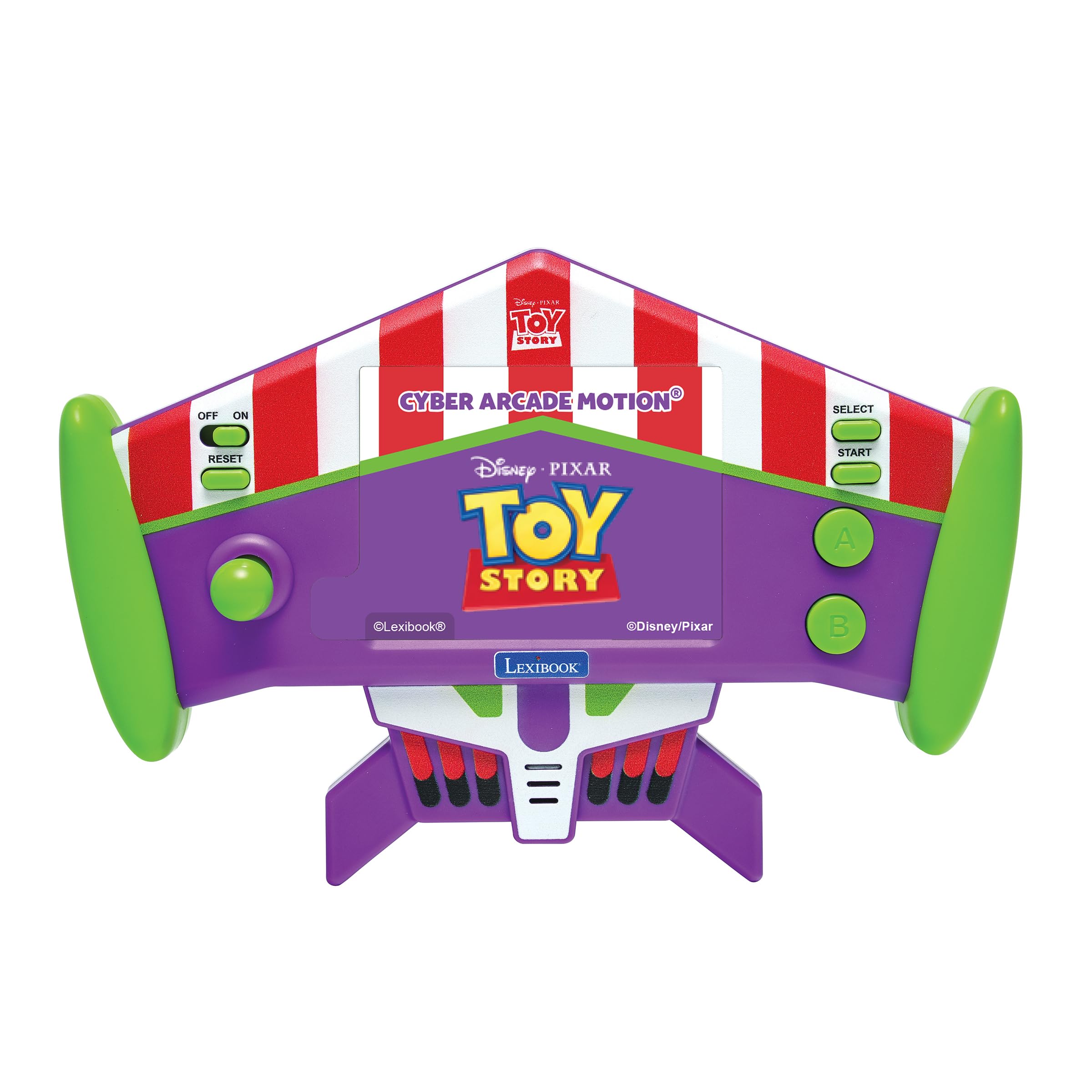 Lexibook, Disney Toy Story, Przenośna konsola Cyber Arcade Motion®, 50 gier, w tym 10 z Toy Story, Sterowanie, Kolorowy ekran LCD 2,8 cala, Regulacja dźwięku i jasności, Fioletowo-zielona, JL3180TS