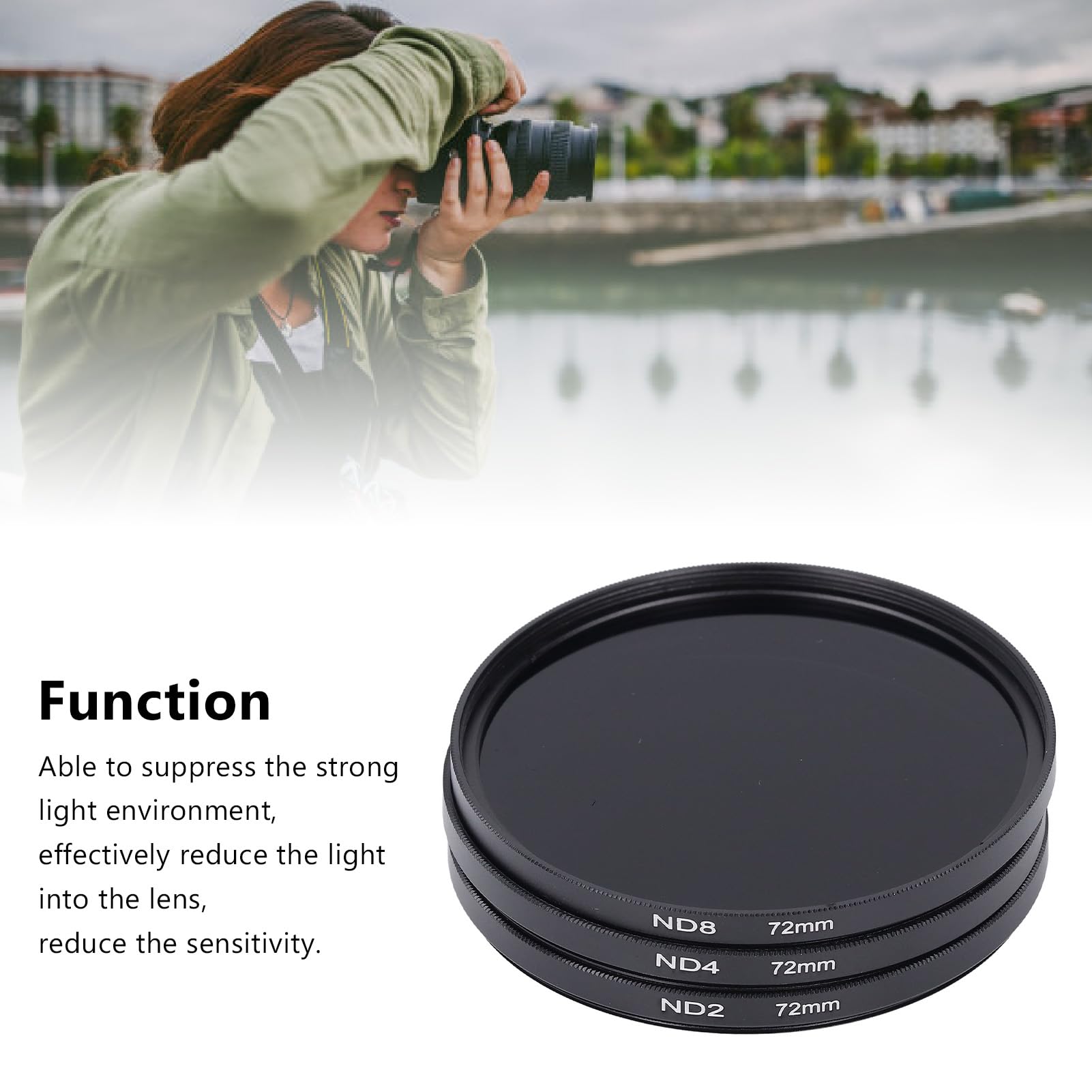 Zestaw Filtrów ND, z Filtrem ND2, Filtrem ND4 i Filtrem ND8 Wielowarstwowa Powłoka HD Zapobiegająca Prześwietleniu Filtr Obiektywu Aparatu do Akcesoriów Fotograficznych (72 mm)