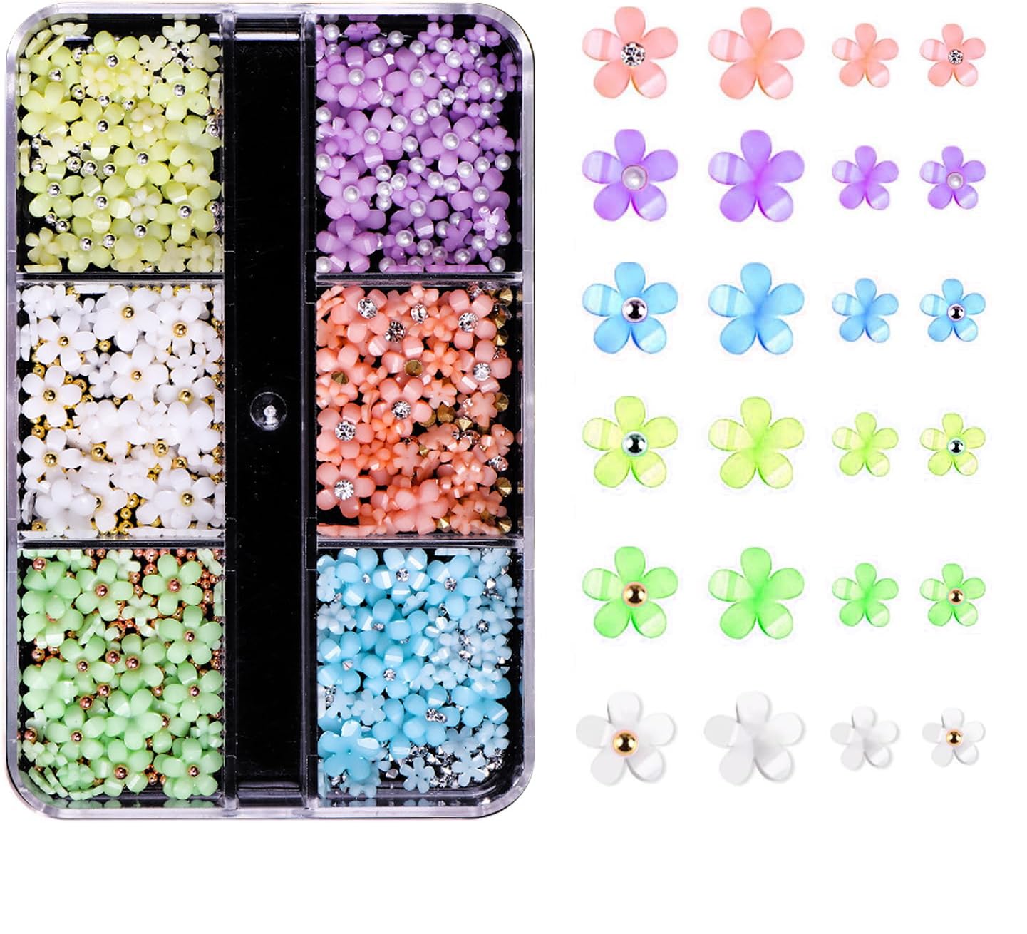 3D Flower Nail Charms,3D Flowers for Nails,More Then 600 Pcs of Mix Colors 3D Acrylic Flower Nail Art Rhinestones for Nail DIY Decorations (Mixed