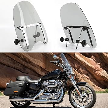 DREAMIZER Smoke Black Wave Windshield Windscreen,18"x16" Motorcycle Windshield,Universal PC Wind Deflector for 1 or 7/8 Handle Bars Motorcycle Motorbike