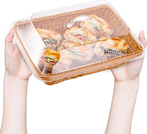 Miniatura 5 de DEAYOU Cesta de pan con tapa, cesta de mesa para servir alimentos, cesta de frutas para verduras, restaurante, exhibición, cocina, fiesta,