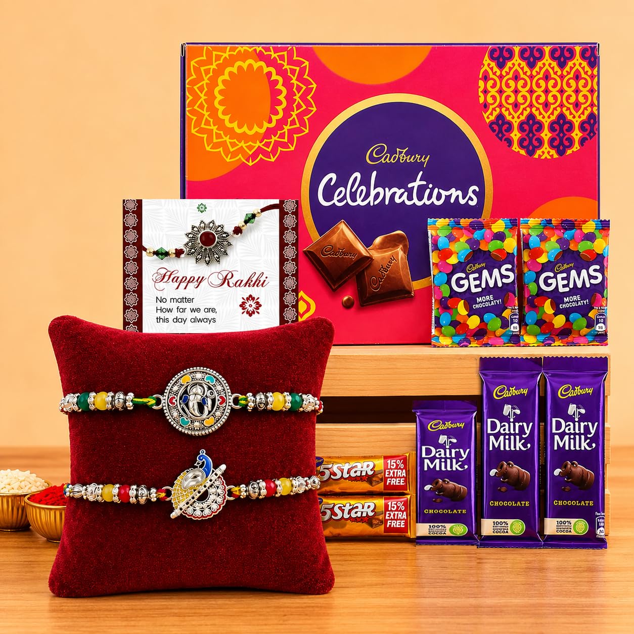 TIED RIBBONS Rakhi Gift for Brother with Chocolate Combo - Set of 2 Premium Rakhi for Brother Bhaiya Bhabhi Boys Men Kids with Chocolate Box & Roli Chawal Tika discount deal