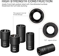 Vista 3 de THINKWORK Herramienta de extracción de tuercas de rueda de 1/2 pulgada, kit de extracción de bloqueo de rueda de 5 piezas, removedor de tuercas