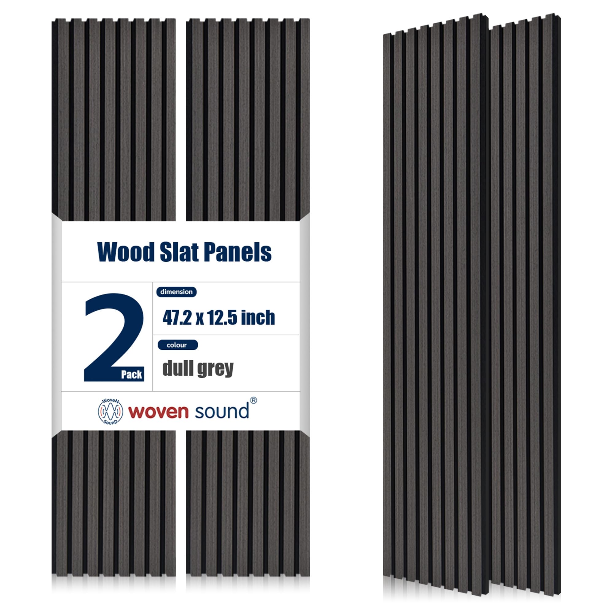 Woven Sound Wood Panels for Wall, Functionality and Durability, Enhanced Acoustic & Sound Proof Fluted Design, Versatile Wood Slat Wall Decor for Home & Office, 2 Pack Deep Gray, 47.2x12.5 Inch