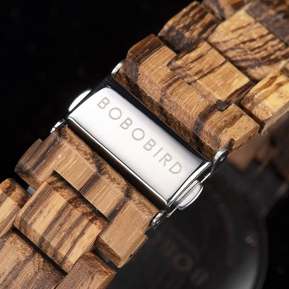 BOBO BIRD Week and Date Multi-Functional Display Men's Zebra Wooden Quartz Watch Lightweight Handmade Casual Wristwatches with Gift Box - Image 7
