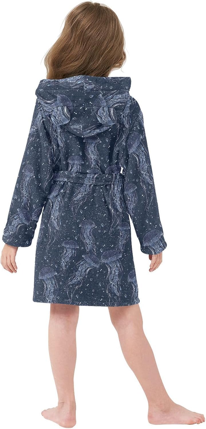 senya Transparent Jellyfish Toddler Hooded Bathrobe Kids Soft Plush Bath Towel Robes for Boys Girls 2-12 Years