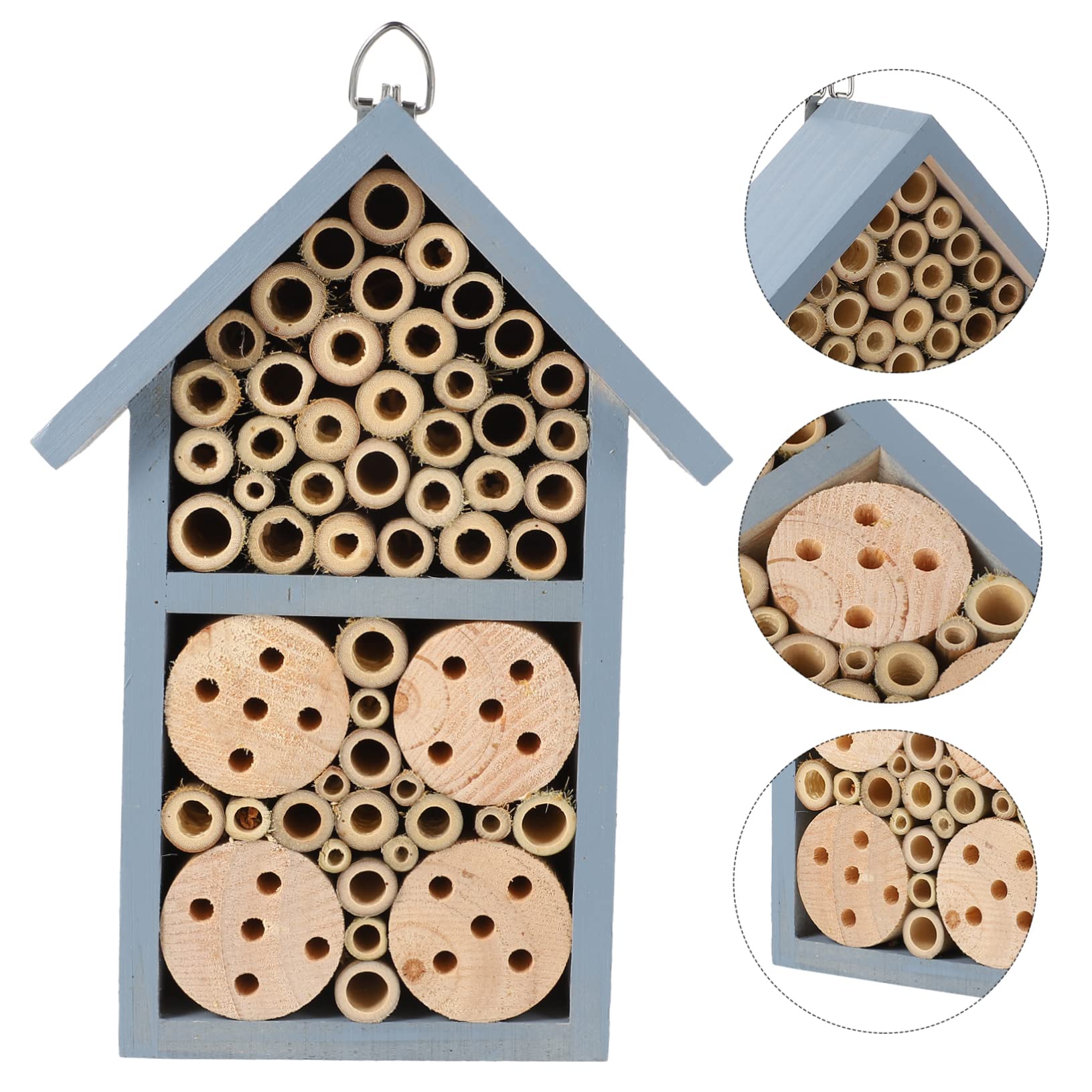 Insektenhotel Holzhaus Outdoor Bienenhaus Garten Mit Schmiedeeisernem Haken Hängend Überwinterungsplatz Für Wildbienen Und Marienkäfer Dekoratives Nisthilfe