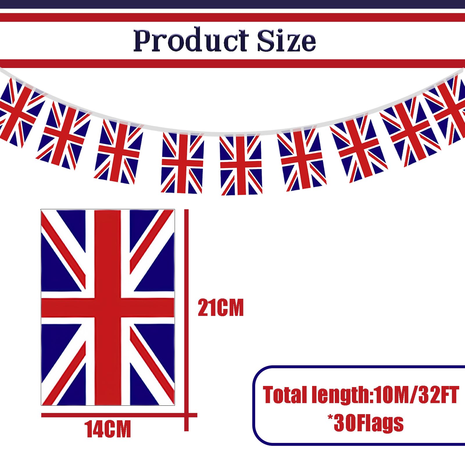 COSORO Union Jack Bunting with 30pcs British Flags,2025 VJ Day 80th Anniversary Decorations Flag,10m/32.8ft UK Great Britain Bunting Banner Flags for Sports Events Union Jack Royal Party Decorations - Image 2