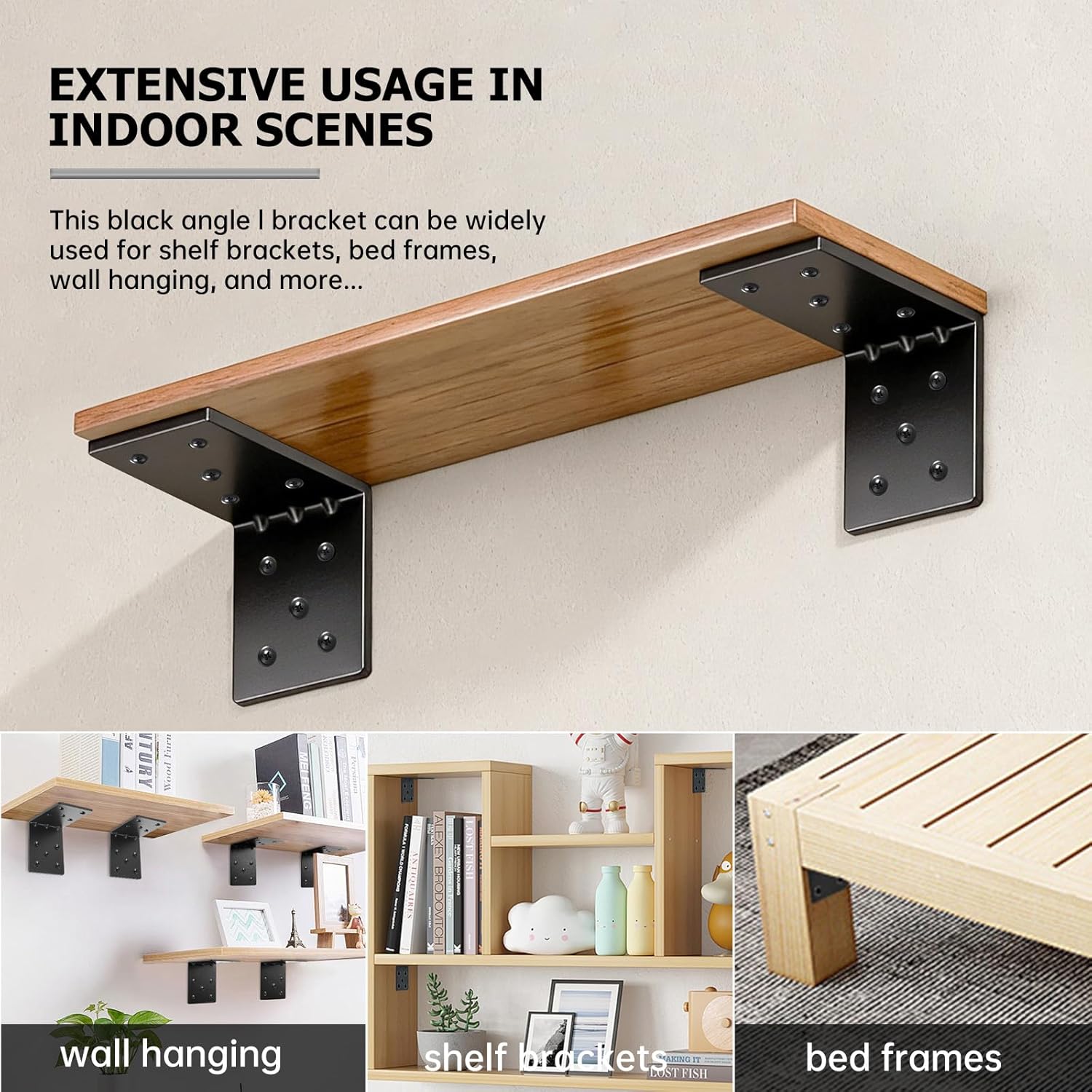 4 PCS Heavy Duty Steel Corner Brackets, 6"x6"x5" 90 Degree L Right Angle Bracket, DIY L Shelf Brackets, Metal Joint Timber Connector Support for Wood Shelves, Furniture