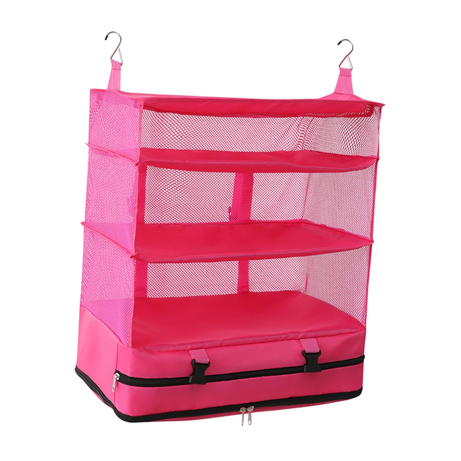 Organisateur de Dressing Suspendu Sac de Rangement pour Vêtements Compartiment de Trois Étagères Fonction Pliable Convient pour Rangement, Rose Rouge