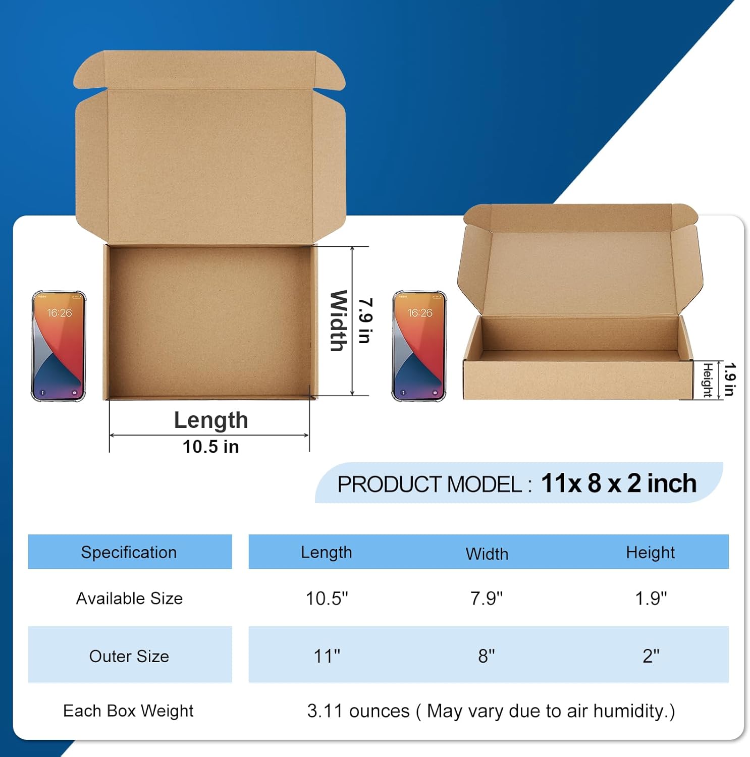 Famagic Shipping Boxes 11x8x2 Inch 30 Pack Brown Small Box Corrugated Cardboard Mailers Boxes for Book Gift Packaging Small Business, Mailing Boxes for Shipping