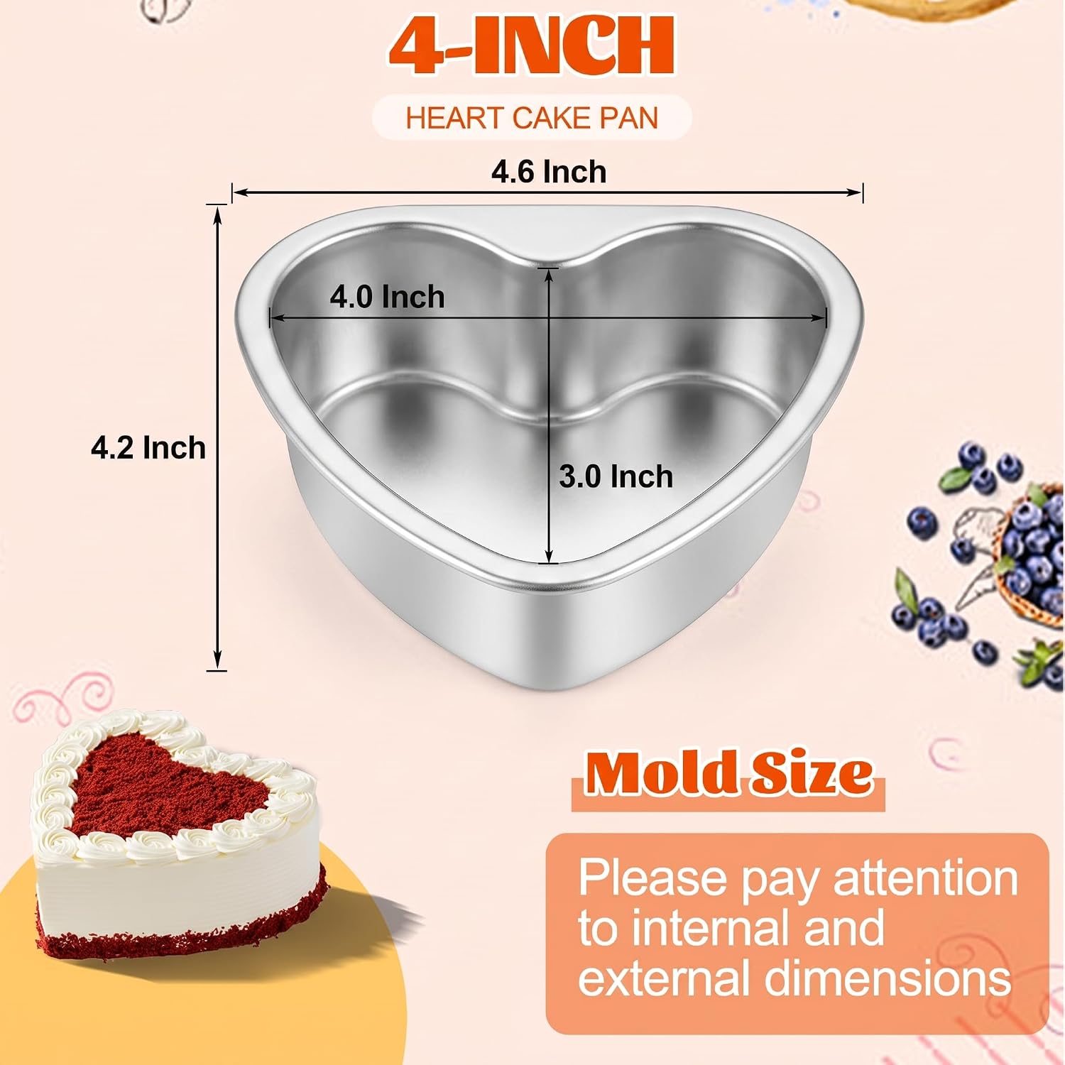 Homikit Heart Cake Pan, 4 Inch Stainless Steel Mini Heart Shaped Pans, 3PCS