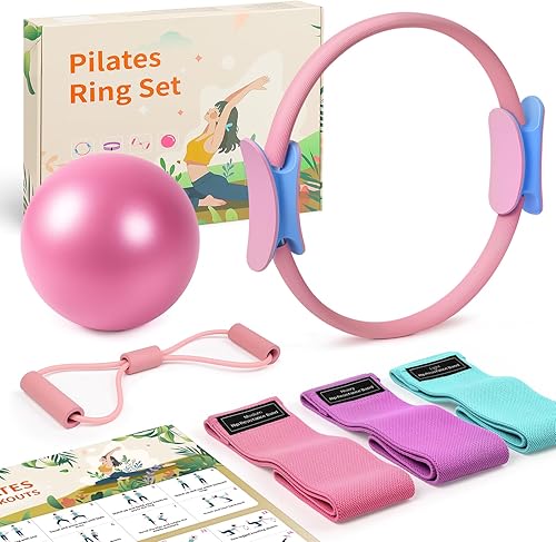 Kit de equipo de anillo de pilates en casa, bandas de resistencia y pelota de ejercicio para mujer, juego de entrenamiento de anillos de pilates de