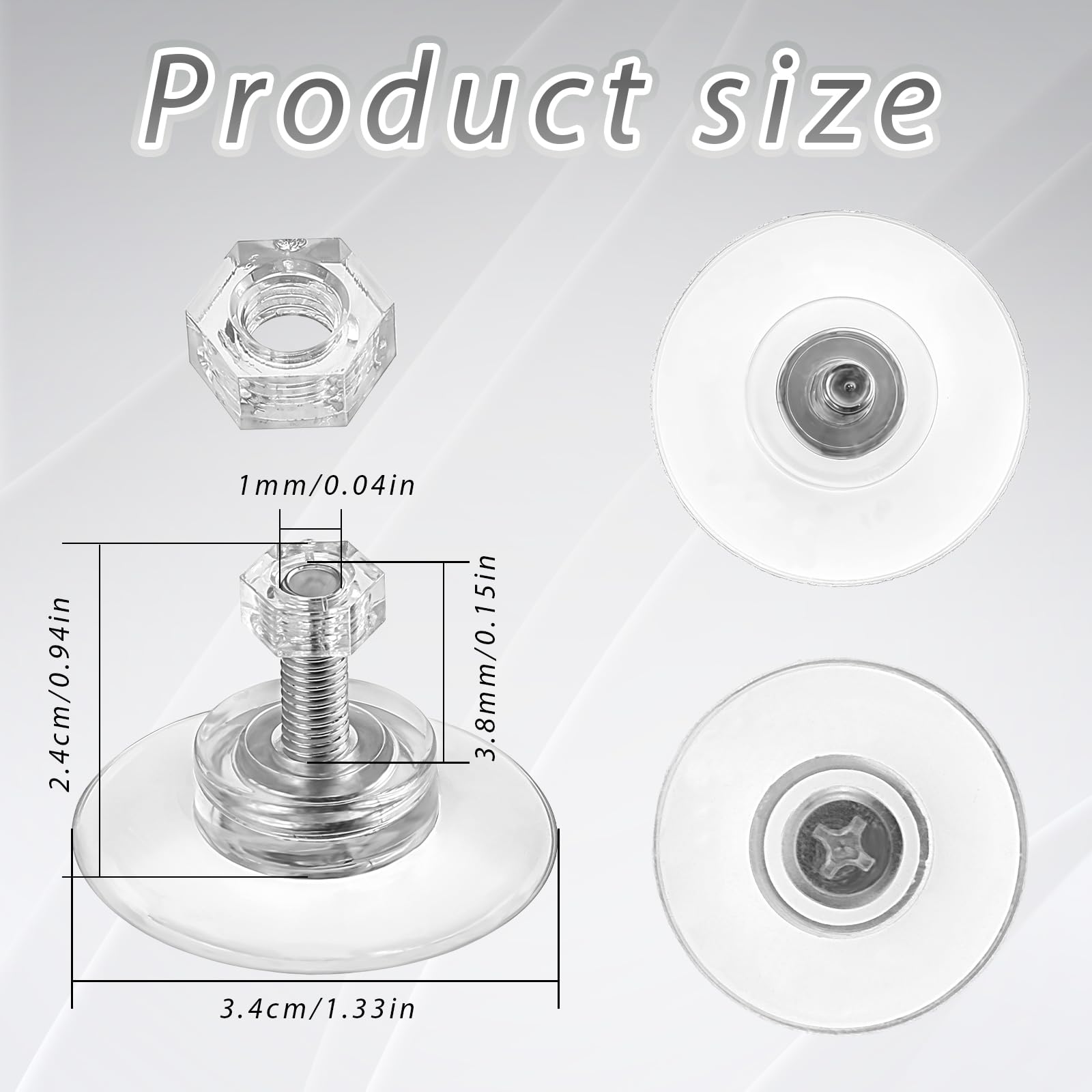 AOZUO 12 ventose con filettatura, M4 vetro entose trasparenti, ventosa per finestra con filettatura in acciaio inox, per cucina, bagno, finestra, specchio, auto (tappo dado prismatico da 34 mm
