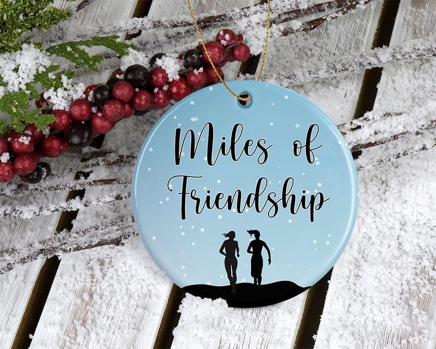 Miniatura 2 de Adorno redondo de cerámica para correr  Miles of Friendship  Adorno de Navidad  Decoración navideña  Adorno 2023 para él y ella impreso en ambos