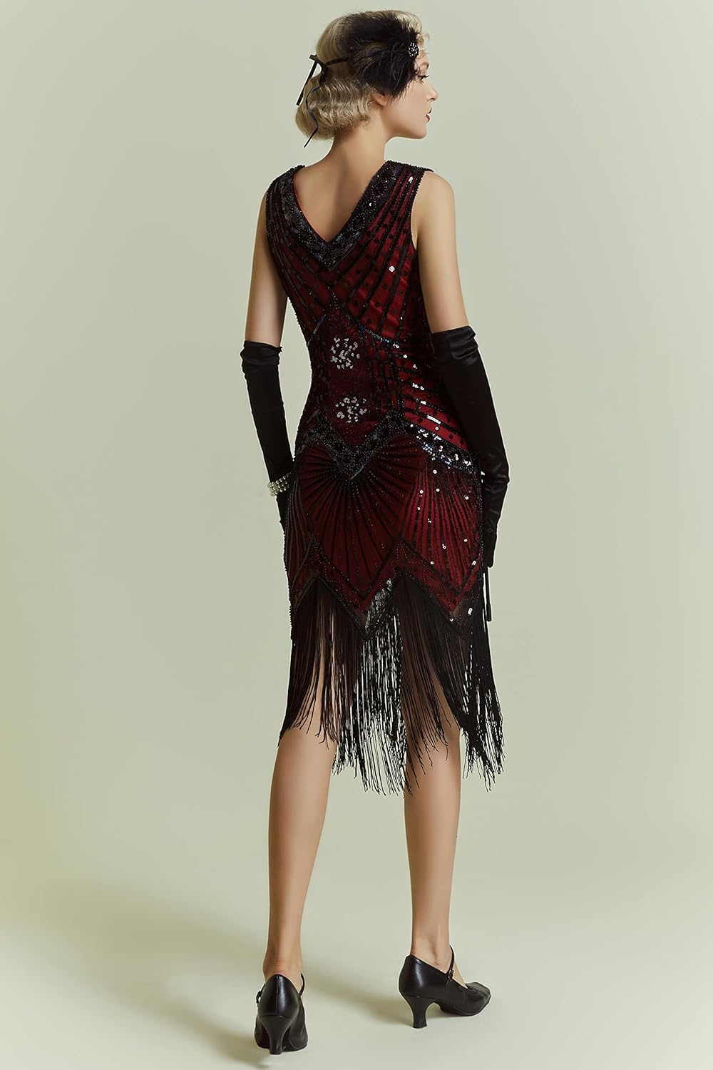BABEYOND Women's Flapper Dresses 1920s V Neck Beaded Fringed Great Gatsby Dress - Image 2