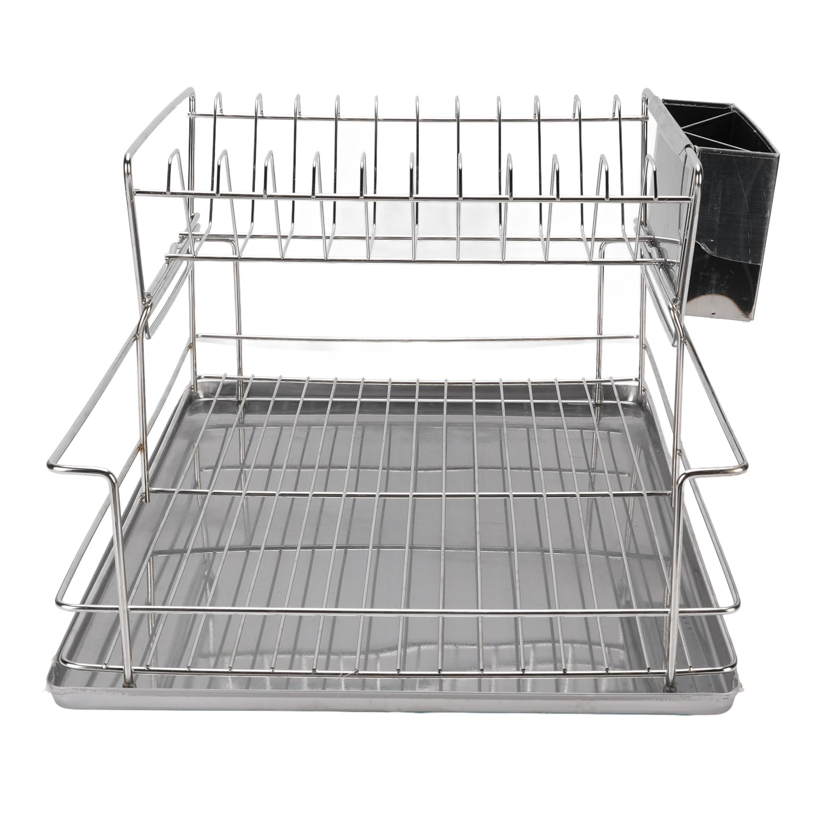 Naroote Égouttoir à Vaisselle en Acier Inoxydable, égouttoir à Vaisselle de Cuisine à 2 Niveaux avec Porte-Couverts et Plateau Inférieur, pour Assiettes, Bols, Tasses, Ustensiles