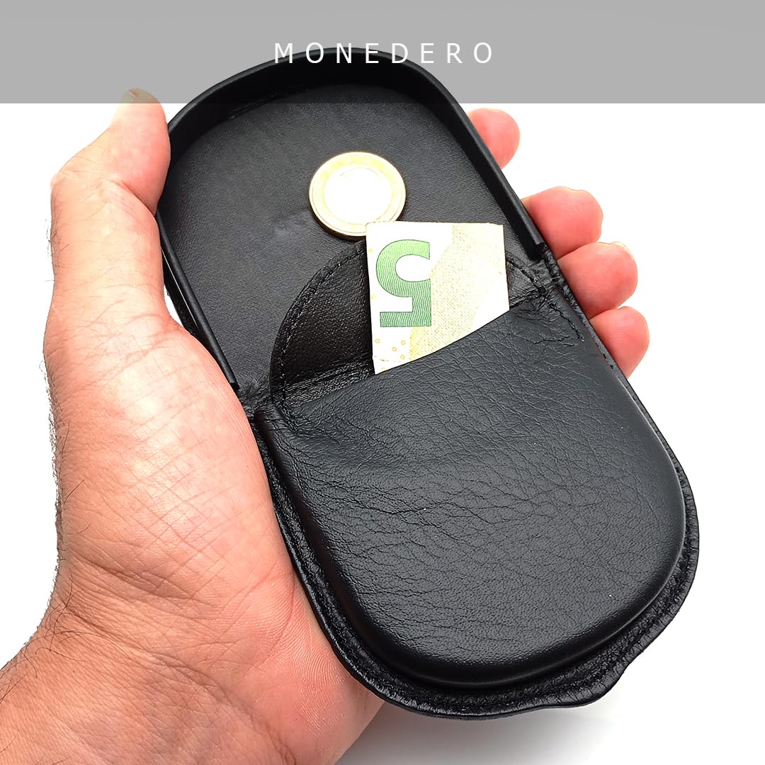 Monedero Tacon Hombre Rigido, Piel de Ubrique, Hecho a Mano en Cuero, Fabricado en España, 10016 Negro