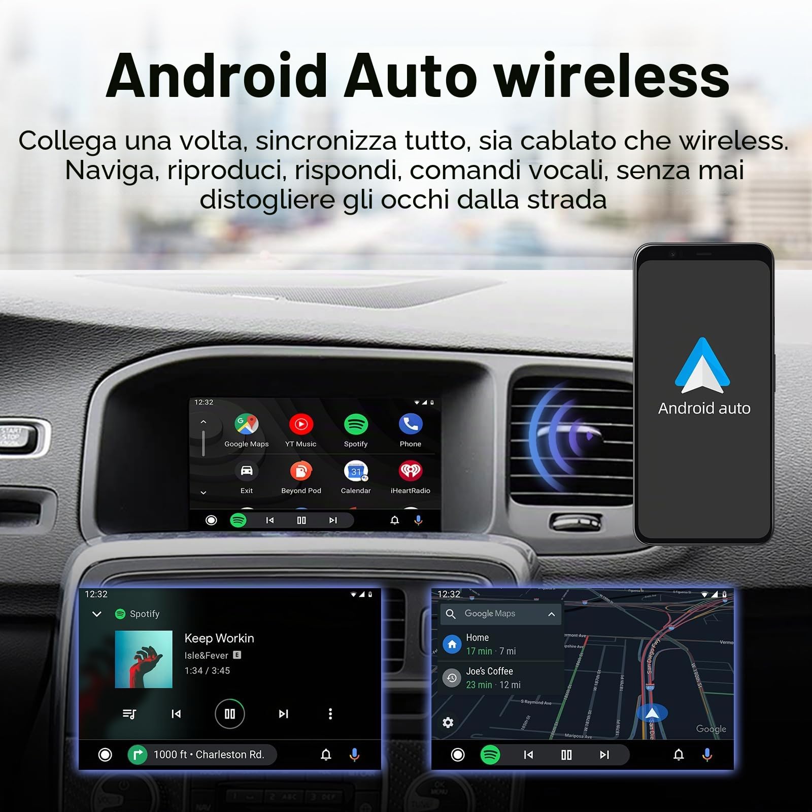 Decoder Box CarPlay Wireless per Volvo 2015-2018 con Schermo 7 Pollici | Supporta Android Auto via cavo o wireless Bluetooth WiFi navigazione GPS e controllo fabbrica per V40 V60 S60 XC60 S80 Plug