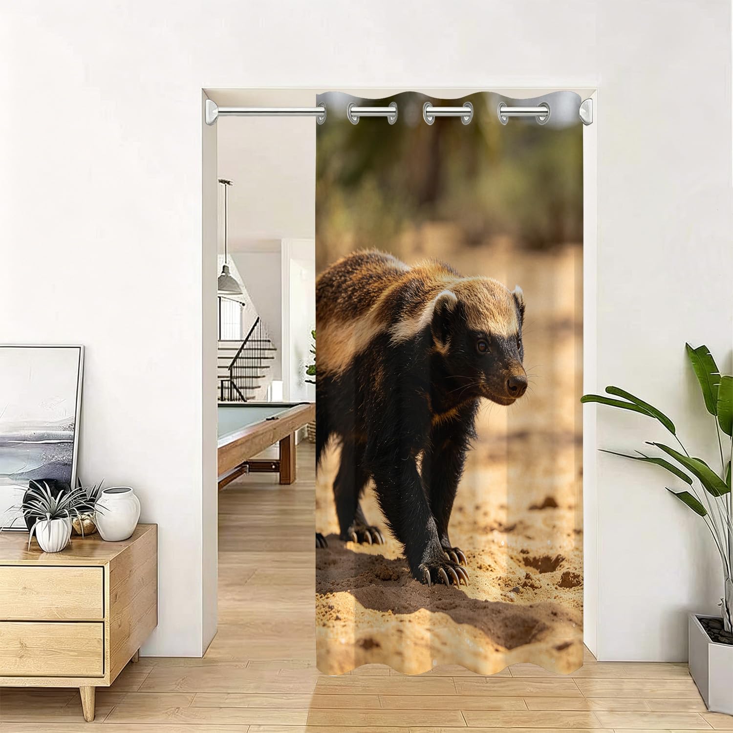 Rideau de porte occultant avec motif 3D ratel et oeillets durables